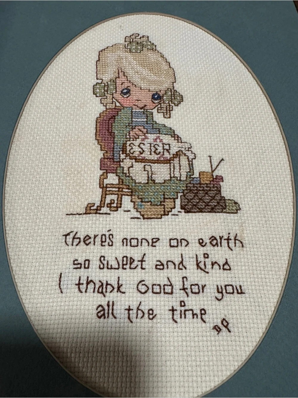 Vintage 1987 Handmade Cross Stitch Friendship Wall Art Framed Needlework